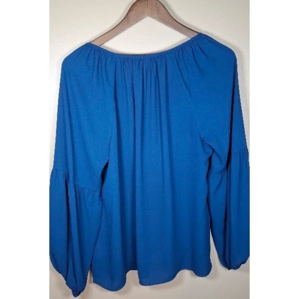 Lilly Pulitzer Blue Split Neck Puff Sleeve Blouse Medium Crepe Top